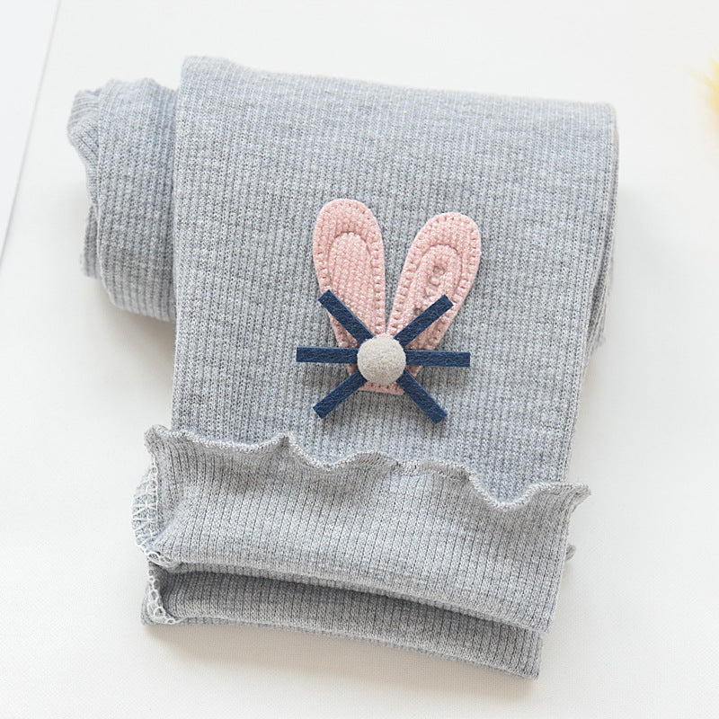 Toddler Kids Girls Solid Color Cute Rabbit Embroidery Pants Children's Bottoms Leggings - PrettyKid