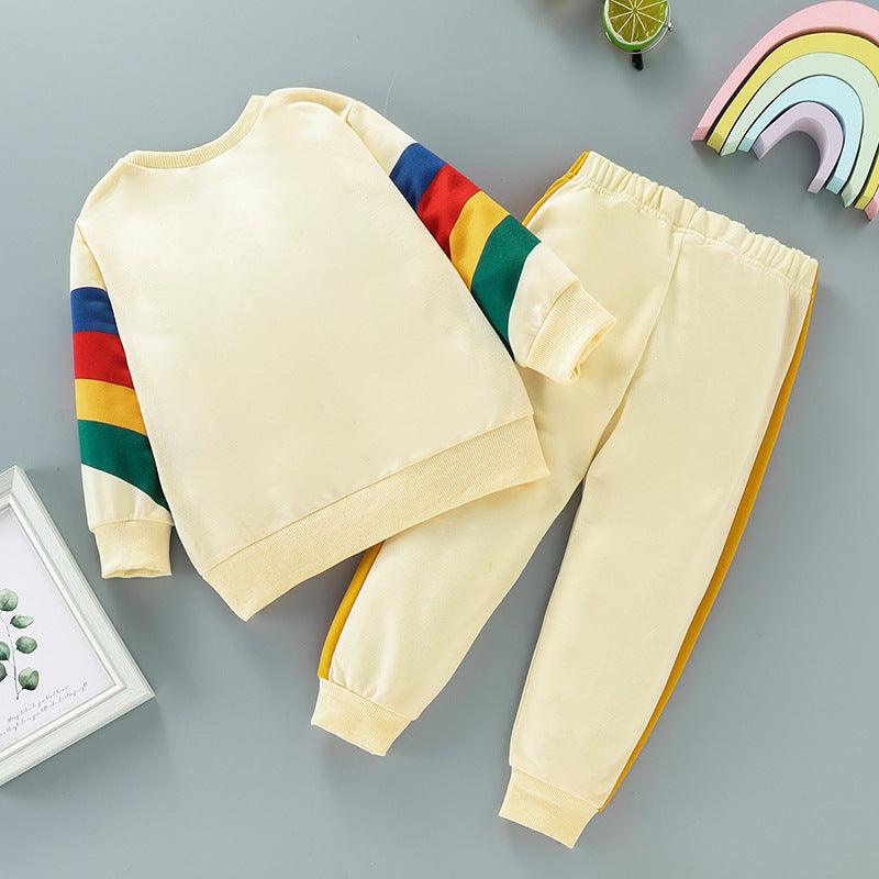 Toddler Kids Boys' Girls' Round Neck Rainbow Printing Long Sleeve Set - PrettyKid