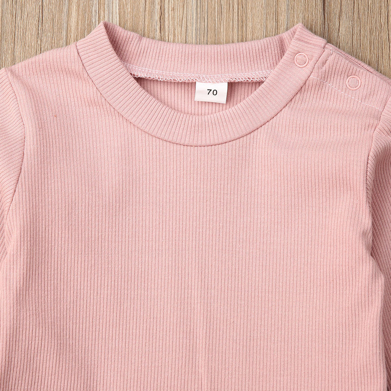 Baby Boys Girls Long Sleeve Shoulder Button Knit Bottomed Shirt Set - PrettyKid