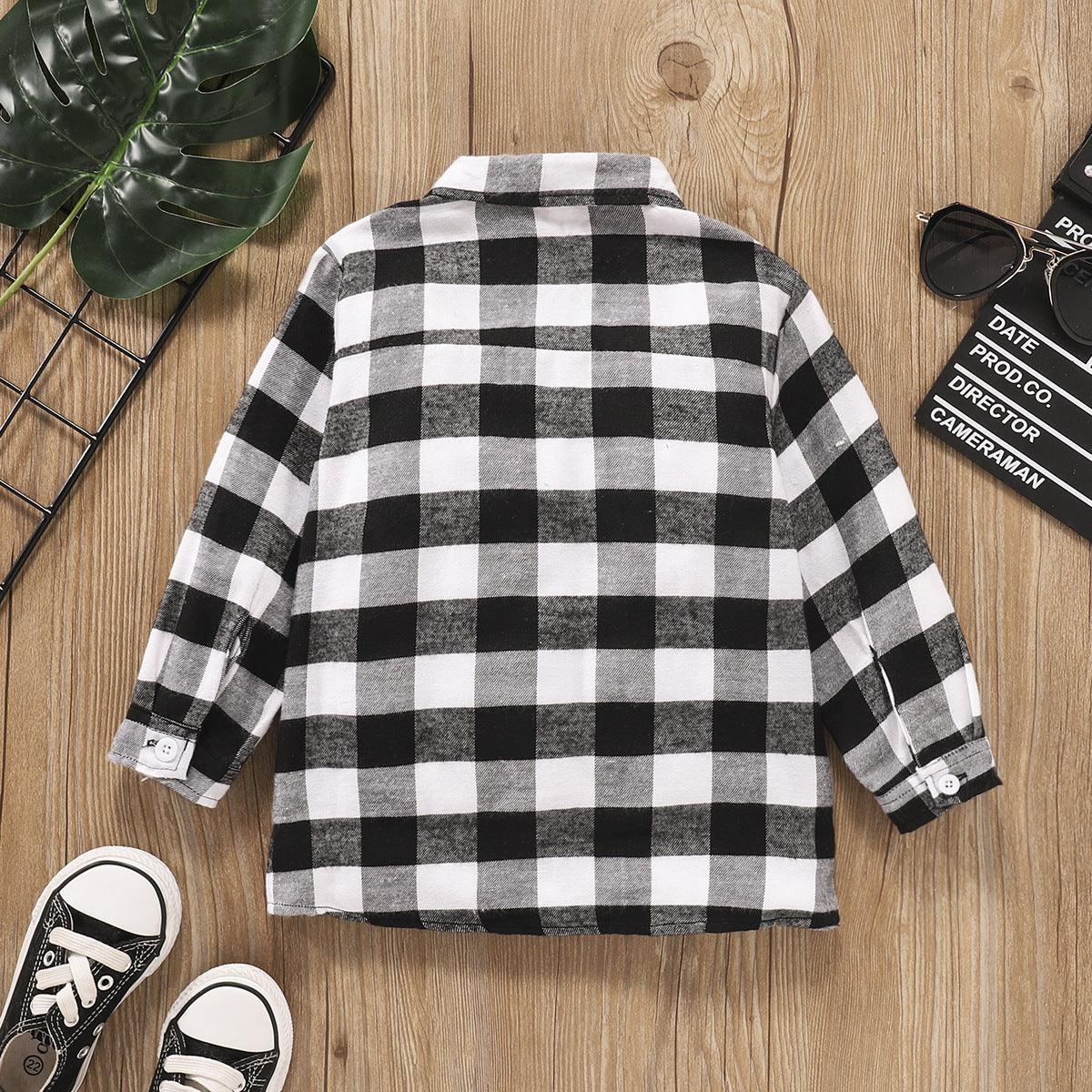 Toddler Kids Boys' Long Sleeve Plaid Lapel Shirt Kids Clothes Vendors - PrettyKid