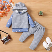 Toddler Kids Solid Color Lovely Fox Embroidery Top Lovely Hooded Vest Solid Color Pants Set - PrettyKid