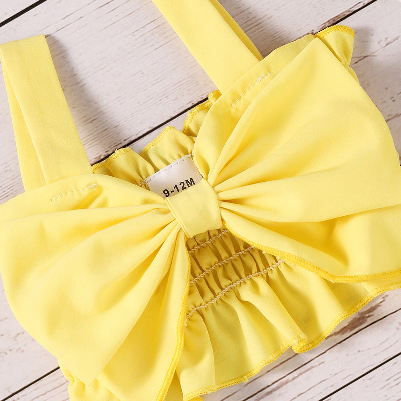 Toddler Kids Girls Yellow Sleeveless Suspender Top Lemon Print Skirt Set - PrettyKid