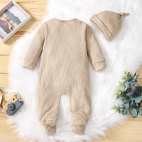 Baby Boys Girls Zipper Long Sleeve Foot Wrap One-piece Suit Hat Set - PrettyKid