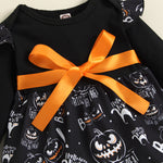 Baby Girls Halloween Pumpkin Print Long Sleeve Dress - PrettyKid