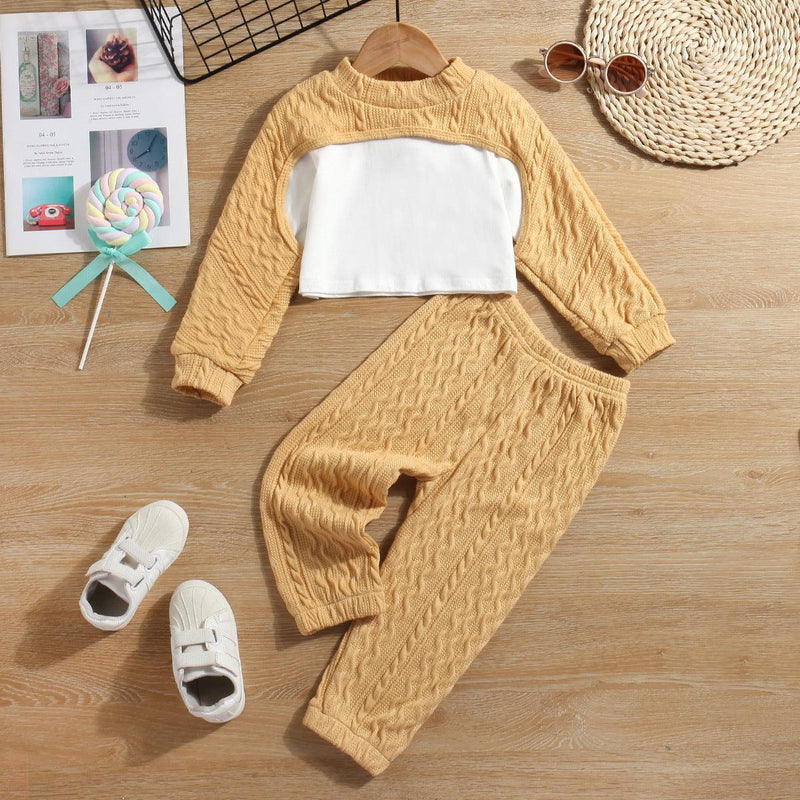 Toddler Kids Girls' Knitted Jacquard Blouse Long-sleeved Suit - PrettyKid