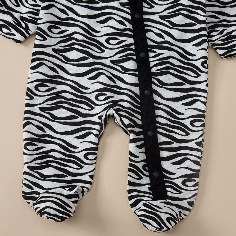 Baby Boys Girls Zebra Print Diagonal Wrap Foot Jumpsuit Baby Sleeping Bag - PrettyKid