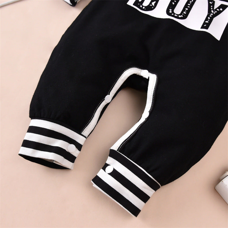Baby Boys Letter Print Camouflage Patchwork Hooded Jumpsuit - PrettyKid