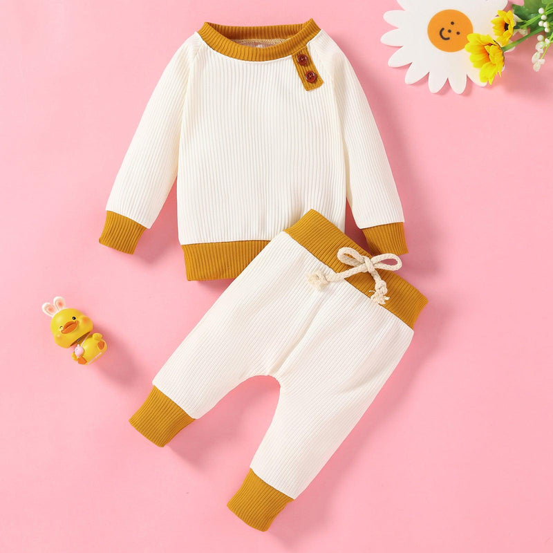 Toddler Kids Long Sleeve Solid Knit Stripe Casual Suit - PrettyKid