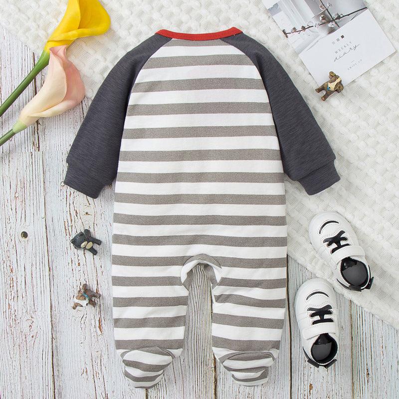 Baby Boys Dog Stripe Print Wrap Jumpsuit - PrettyKid