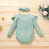 Baby Girls Lace Flounce Collar Lace Long Sleeve Jumpsuit Hair Band Set - PrettyKid