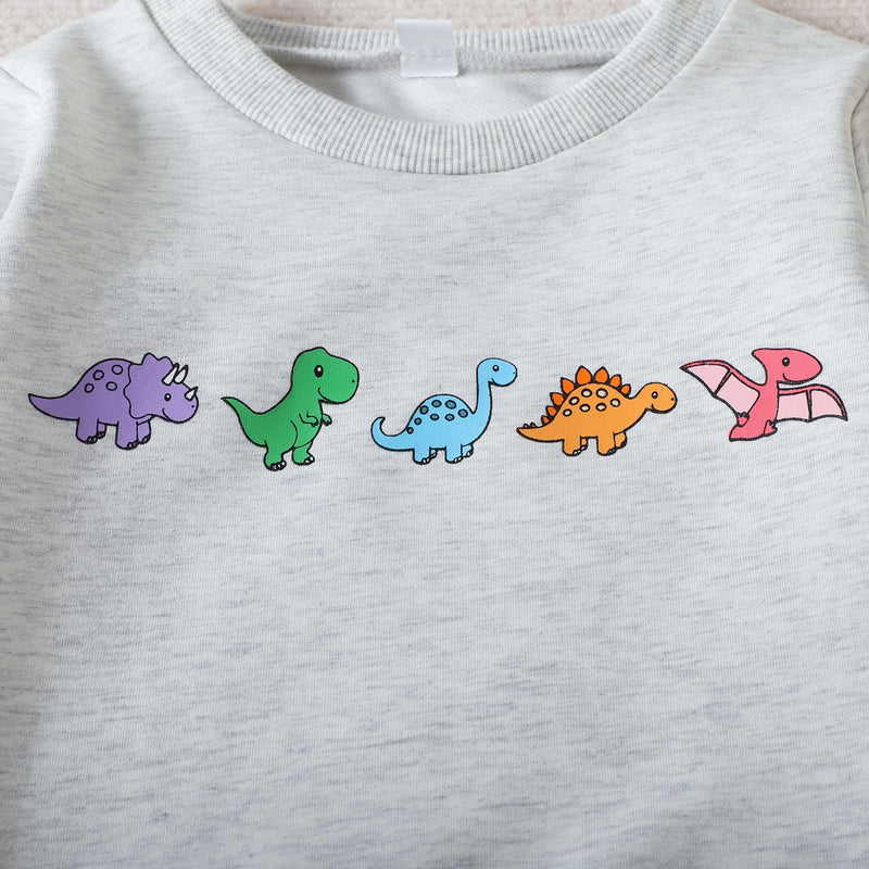 Toddler Kids Boys Solid Color Cartoon Dinosaur Print Long-sleeved Sweatshirt - PrettyKid
