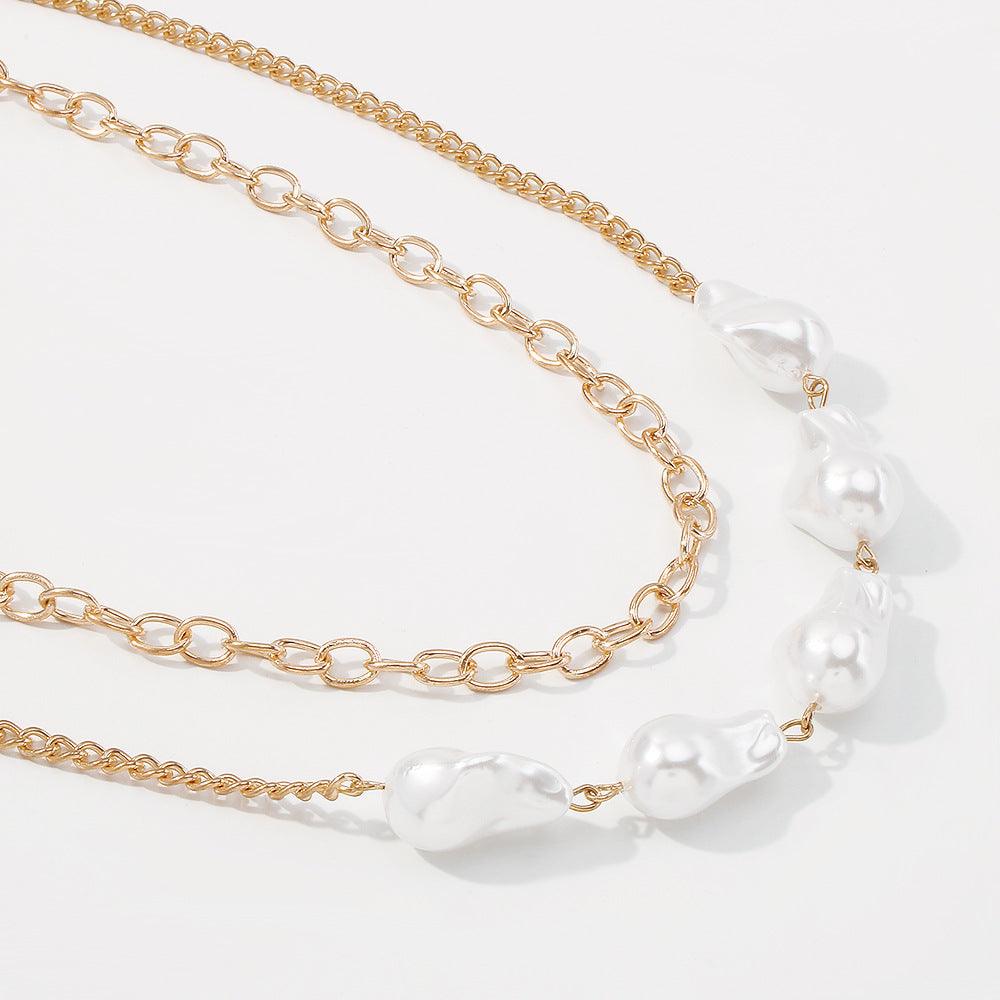 Female Baroque Shaped Pearl Necklace Alloy Chain Clavicle Chain - PrettyKid