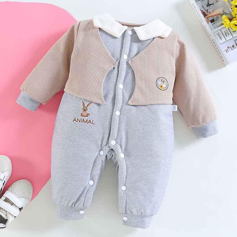 Baby Boys Girls Long Sleeved Cotton False Two-piece Set Thickened Warm Jumpsuit - PrettyKid