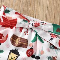 Baby Girls Christmas Printed Long Sleeved Jumpsuit Short Skirt Scarf Set - PrettyKid