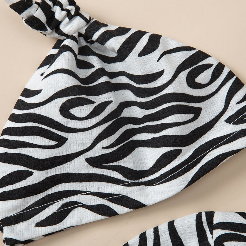 Baby Boys Girls Zebra Print Diagonal Wrap Foot Jumpsuit Baby Sleeping Bag - PrettyKid