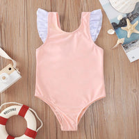 Pink Flounced Sleeve Bow Swimsuit - PrettyKid