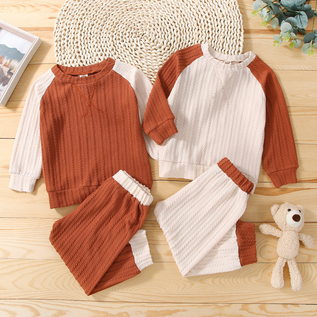 Children's Autumn Winter Long Sleeve Color Matching Knitted Sweater Set - PrettyKid