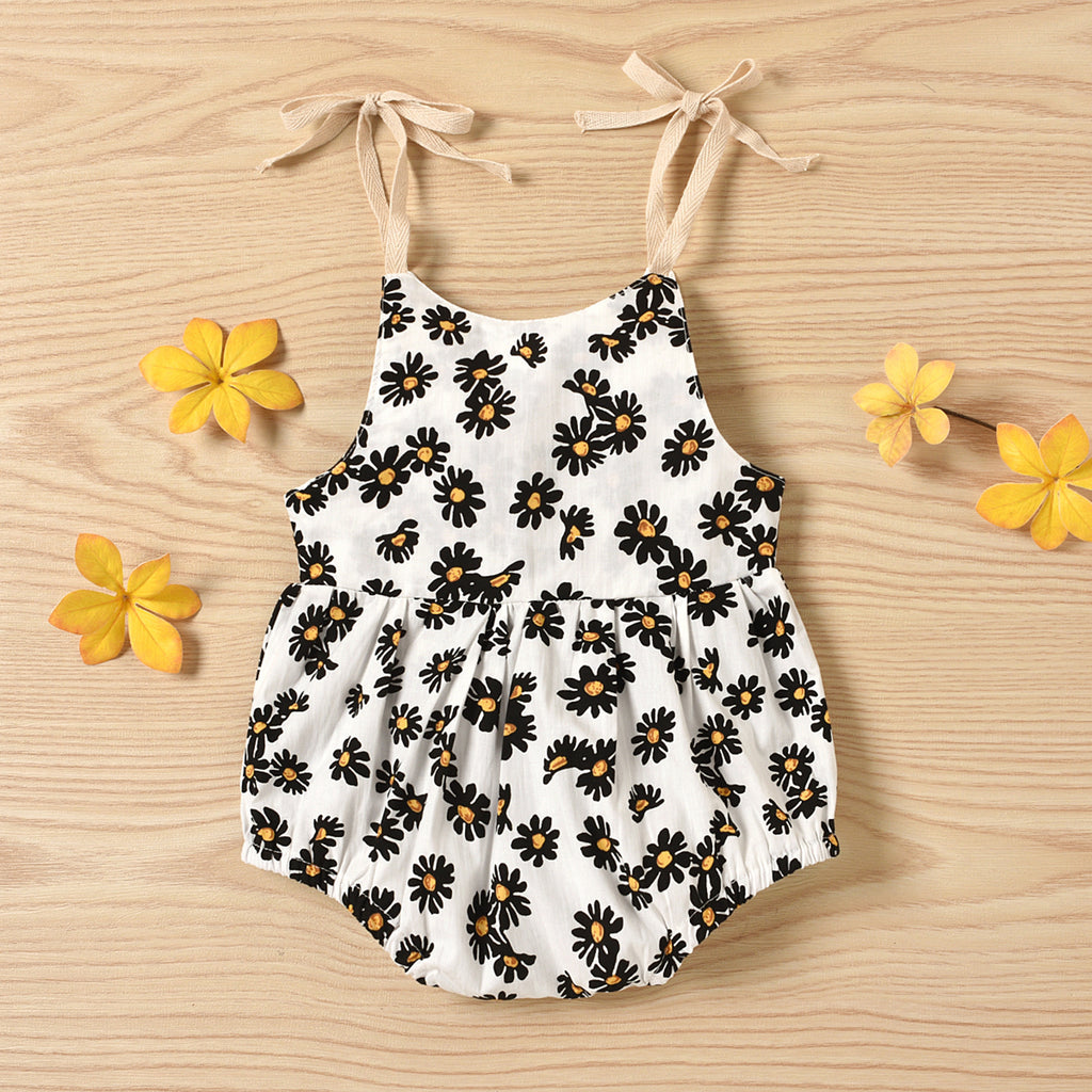 Baby Girls Flower Print Suspender Bodysuit - PrettyKid