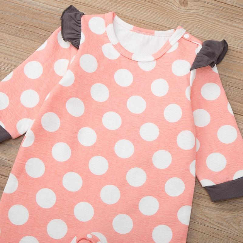 Baby Girls Lovely Pink Polka Dot Long Sleeve Jumpsuit - PrettyKid