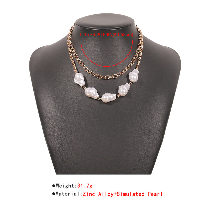Female Baroque Shaped Pearl Necklace Alloy Chain Clavicle Chain - PrettyKid
