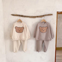 Toddler Boys Girls Cartoon Bear Print Casual Sweatshirt Set - PrettyKid