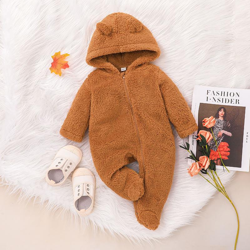 Baby Boys Girls Cute Fluffy Hooded Long Sleeved Jumpsuit - PrettyKid