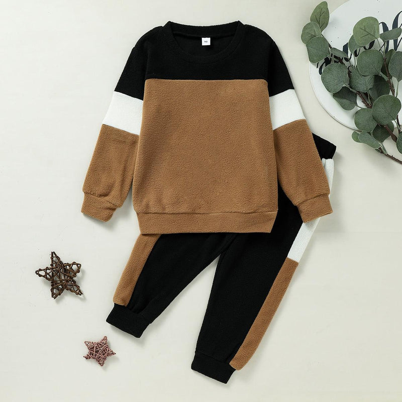 Toddler Kids Boys Long Sleeved Sweater Color Matching Suit - PrettyKid