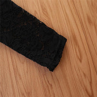 Girls Black Long Sleeved Lace Top Jeans Two Piece Set Children's Apparel Wholesale - PrettyKid