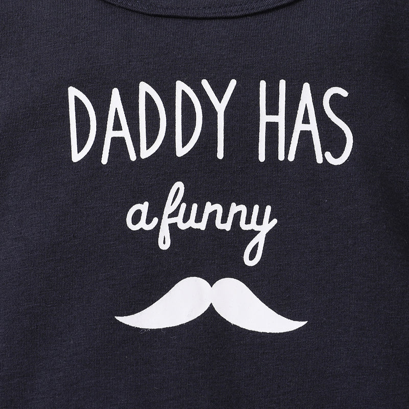 Baby Boys Solid Letter Cartoon Moustache Printed Long Sleeve Jumpsuit Hat Set - PrettyKid