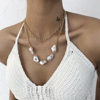 Female Baroque Shaped Pearl Necklace Alloy Chain Clavicle Chain - PrettyKid