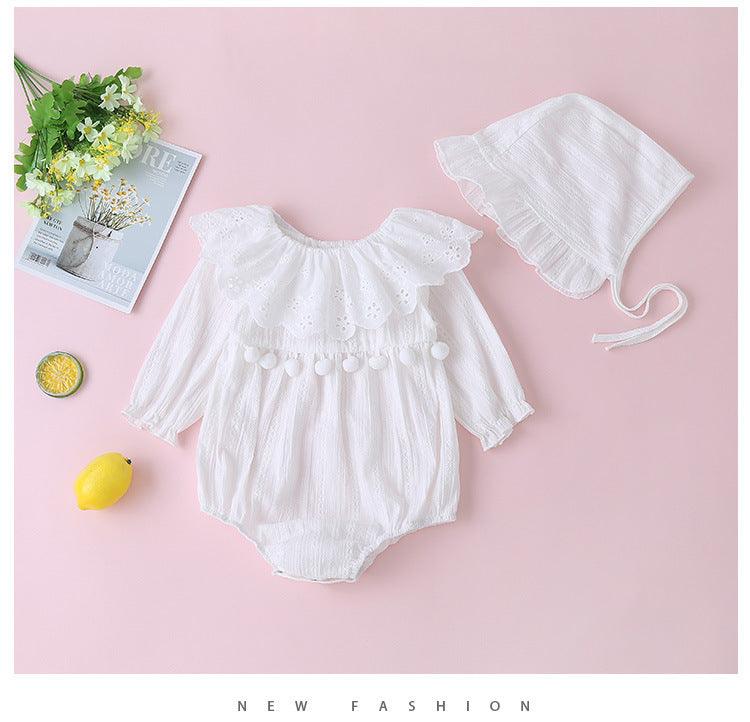 Baby Girls Summer Doll Collar Cotton Short-sleeved Jumpsuit Hat Two-piece Set - PrettyKid