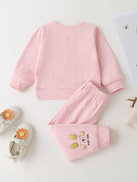 Toddler Girls Cute Pink Cartoon Letter Printed Long Sleeve Pajama Set - PrettyKid