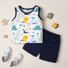 Toddler Kids Boys Summer Cartoon Dinosaur Print Sleeveless Vest Solid Color Shorts Set - PrettyKid