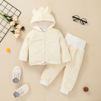 Toddler Boys Girls Solid Cartoon Fluffy Hooded Zipper Set - PrettyKid