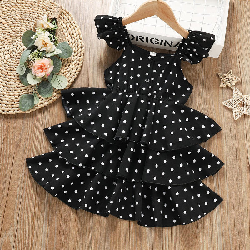 Toddler Kids Girls Polka Dot Short Sleeve Cake Dress Wholesale Girls Dresses - PrettyKid