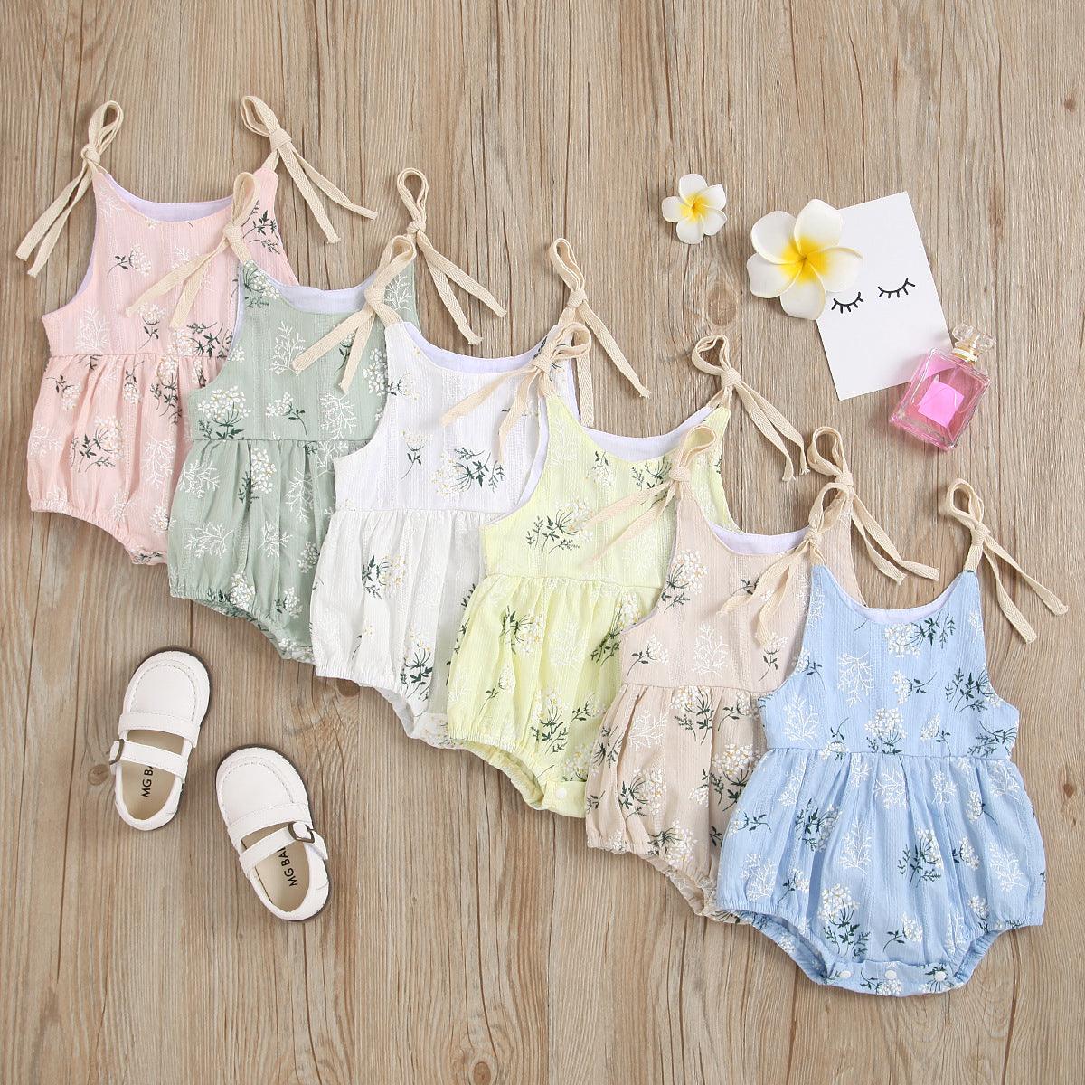 Baby Girls Lovely Plant Printed Children's Suspender Jumpsuit - PrettyKid