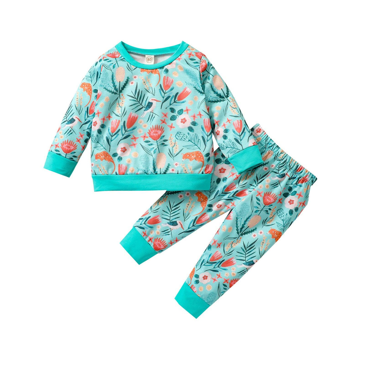 Toddler Kids Girls Floral Print Round Neck Long Sleeve Sweater Set - PrettyKid