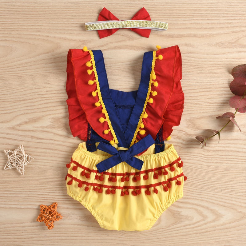 Baby Girls Lovely Apple Embroidered Jumpsuit Set Snow White Dress - PrettyKid