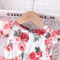 Printed Patchwork Gauze Skirt 2023 New Flying Sleeve Dress+headband Suit - PrettyKid