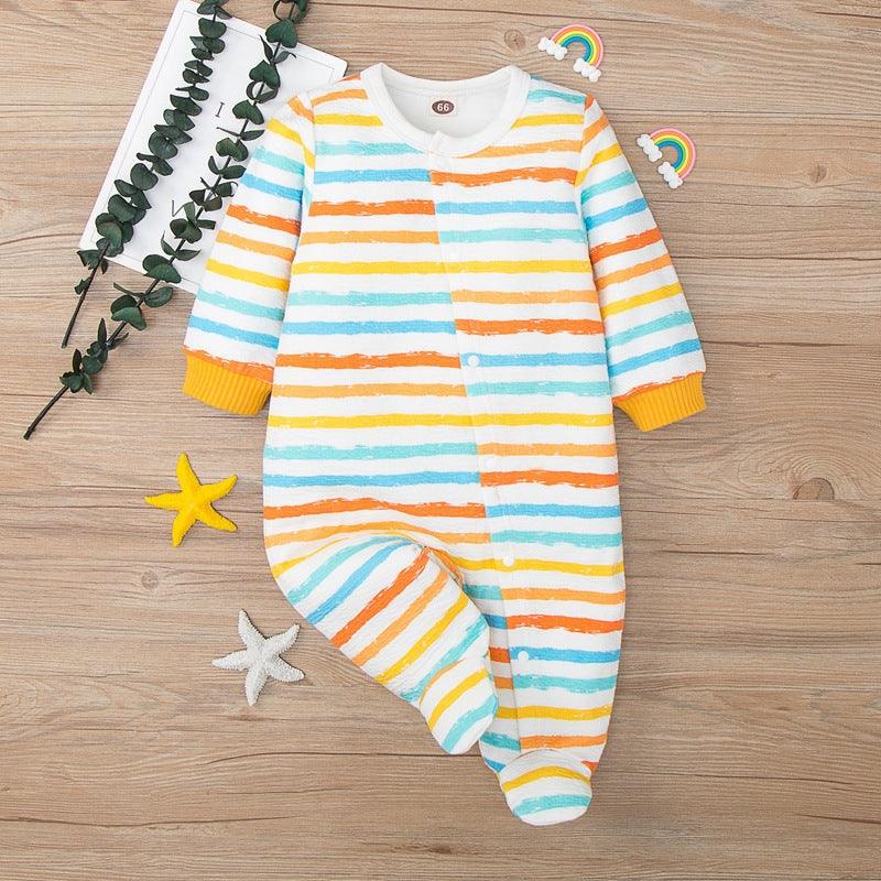 Baby Boys Girls Color Stripe Wrap Jumpsuit - PrettyKid