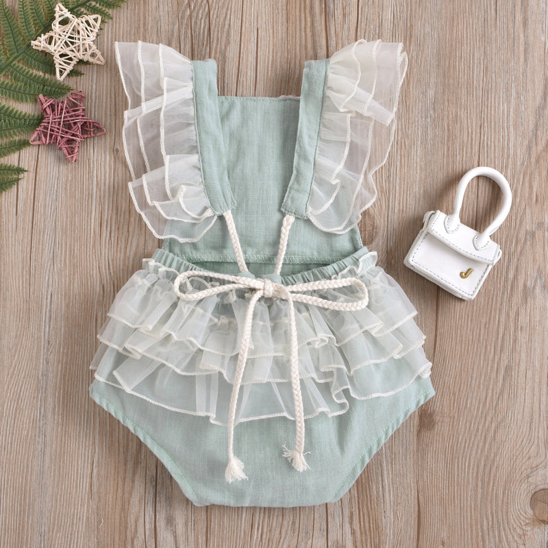 Baby Girls Mesh Beaded Flower Embroidery Jumpsuit - PrettyKid