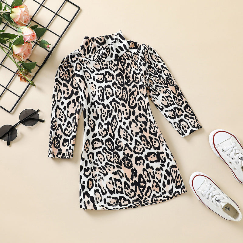2021 Toddler Kids Girls Long Sleeve Leopard Dress - PrettyKid