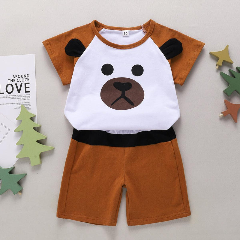 Summer toddler kids cartoon bear short-sleeved suit - PrettyKid