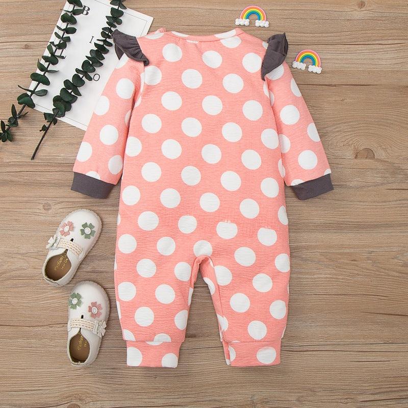 Baby Girls Lovely Pink Polka Dot Long Sleeve Jumpsuit - PrettyKid