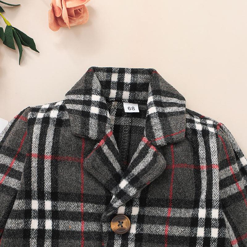 Toddler Boys Girls Long Sleeve Small Lapel Plaid Print Coat - PrettyKid