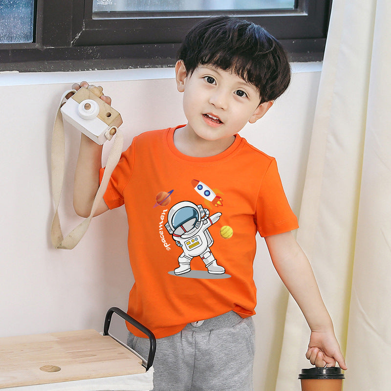 9M-6Y Boys T Shirts Breathable Short Sleeve Astronaut Print Wholesale Toddler Clothing - PrettyKid