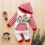 Baby Boys Girls Striped Lettered Christmas Hoodie One-piece - PrettyKid