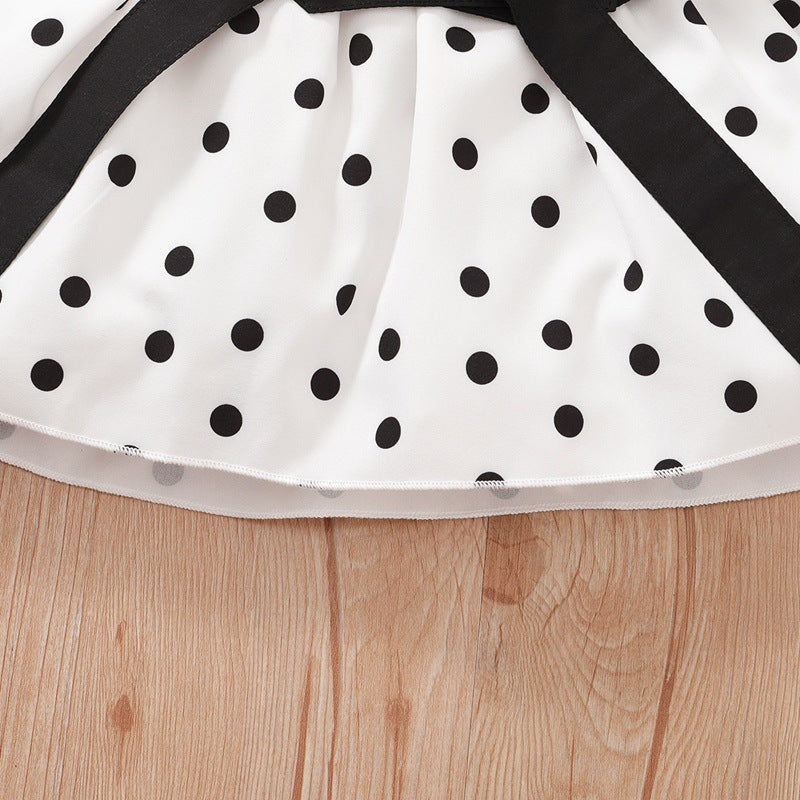 Toddler Girls Polka Dot Waistband Long Sleeve Dress - PrettyKid