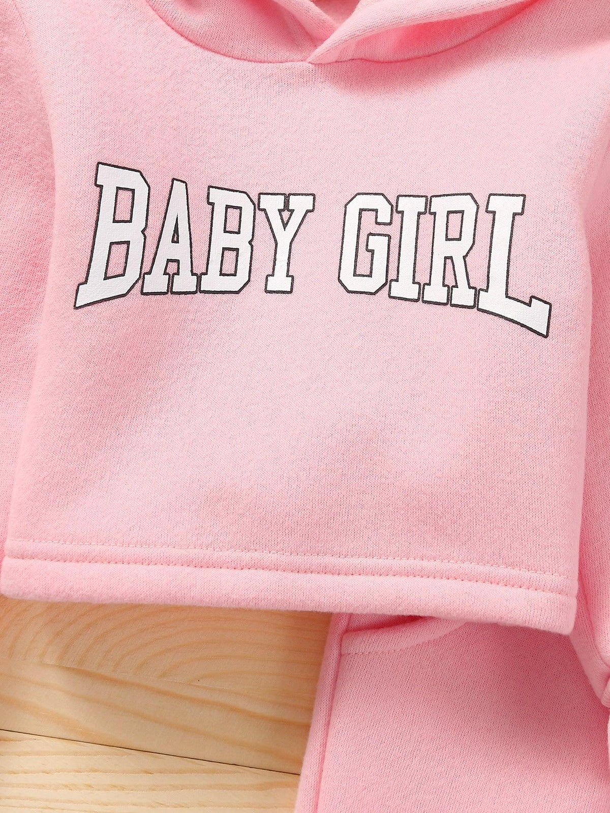 Toddler Kids Girls Solid Color Letter Print Hooded Sweatshirt Long Sleeve Suit - PrettyKid