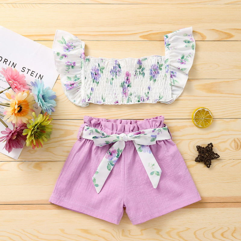 Toddler Girls Floral Print Sleeveless Camisole Top In Solid Shorts Set - PrettyKid